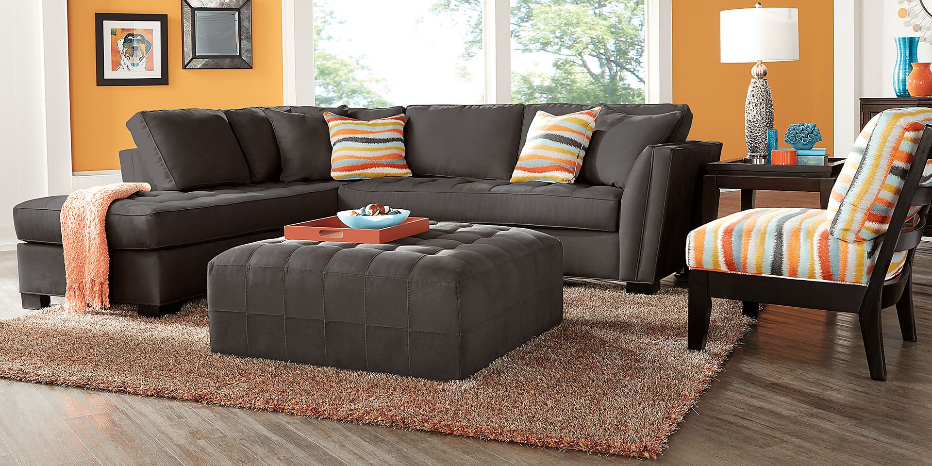 Cindy Crawford Home Calvin Heights Slate Microfiber 3 Pc Sectional Living Room - Image 1