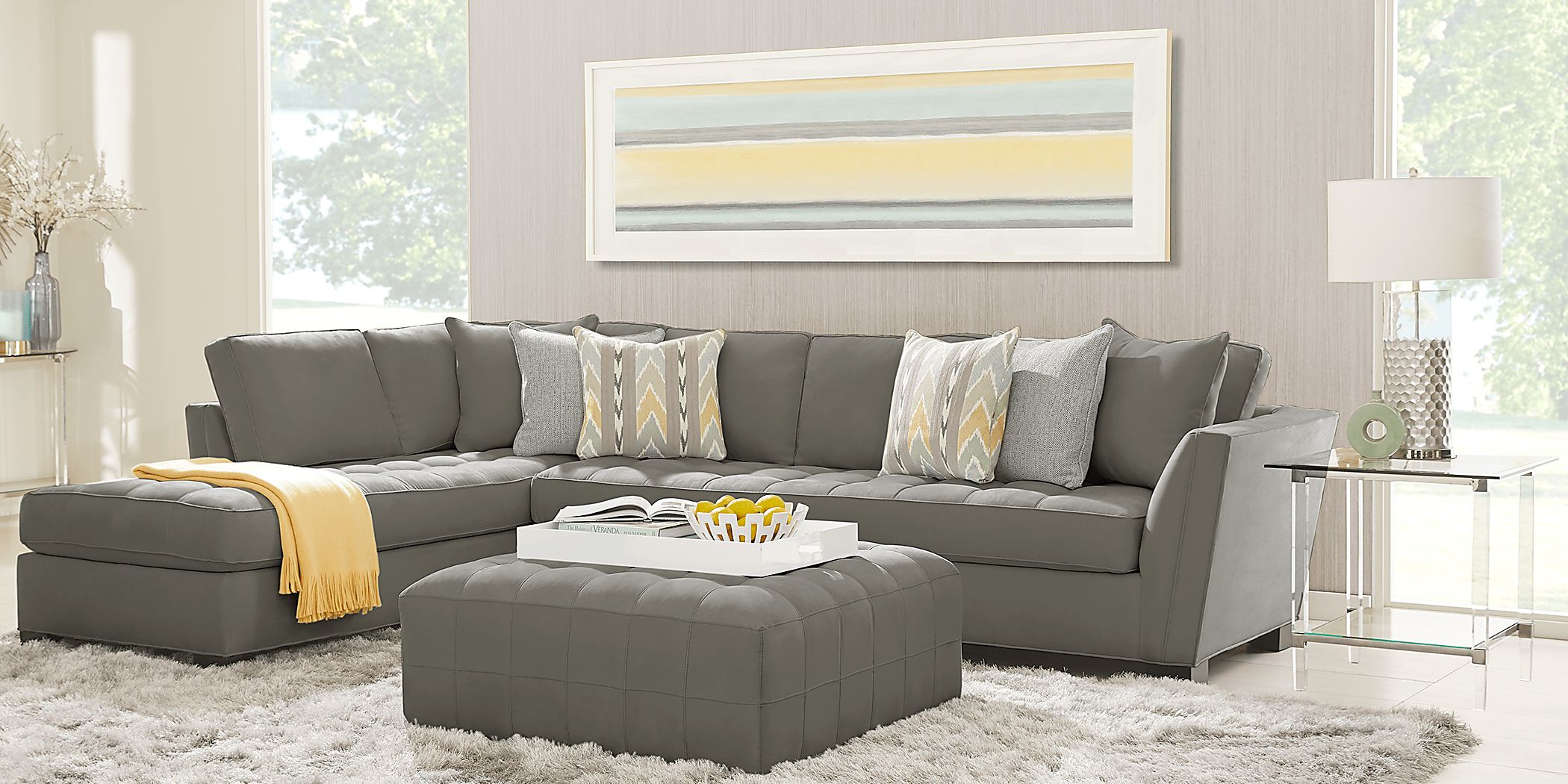 Microfiber Sectional Sofas   Cindy Crawford Home Calvin Heights Steel Microfiber 2 Pc Xl Sectional 1149488P Image Room