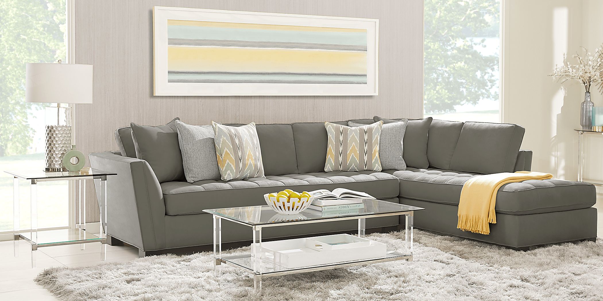 Microfiber Sectional Sofas   Cindy Crawford Home Calvin Heights Steel Microfiber 2 Pc Xl Sectional 1189488P Image Room