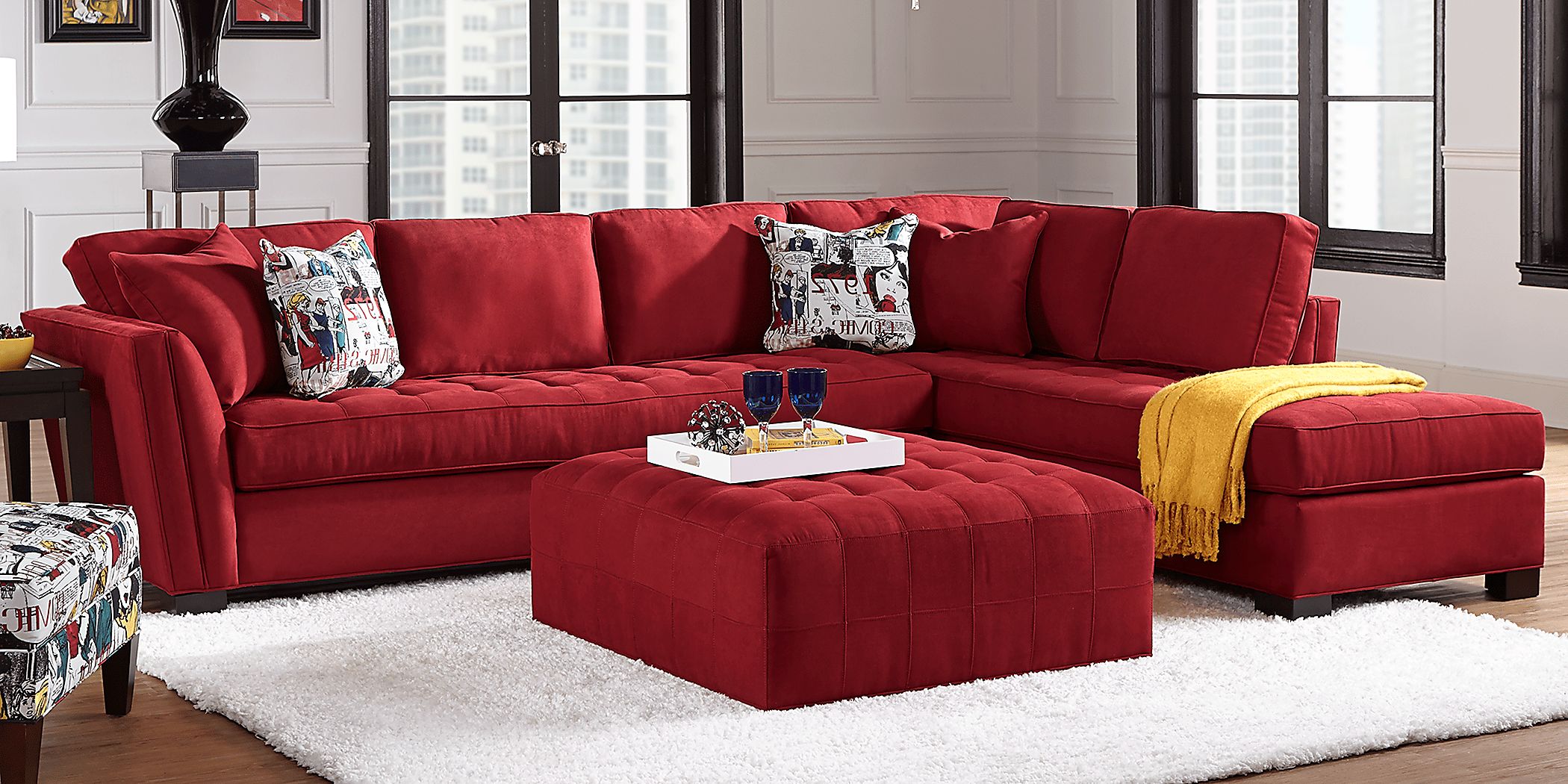 clubhaus クラブハウス　レッド　XL Cindy Crawford Calvin Heights 5 Pc Cardinal Red Microfiber Living