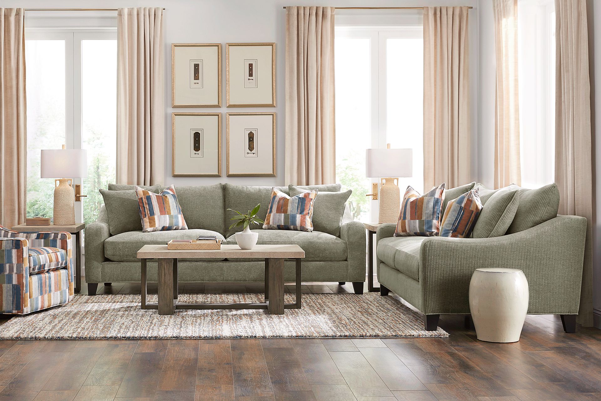 Cambria Sage 7 Pc Living Room with Gel Foam Sleeper Sofa - Image 1