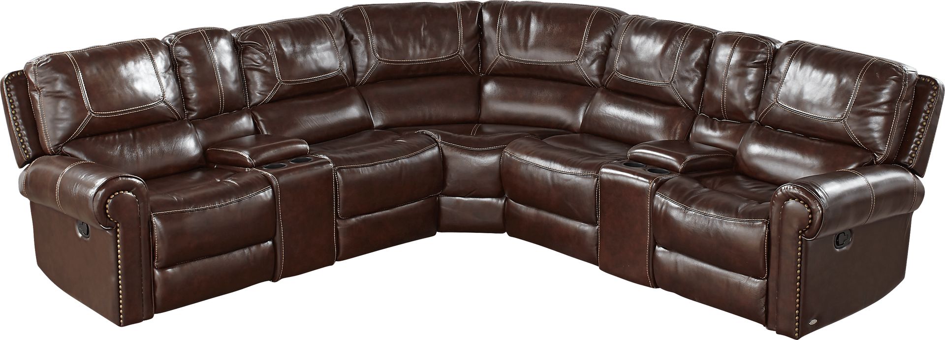 Cindy Crawford Campania Brown Leather 7 Pc Power Reclining Sectional