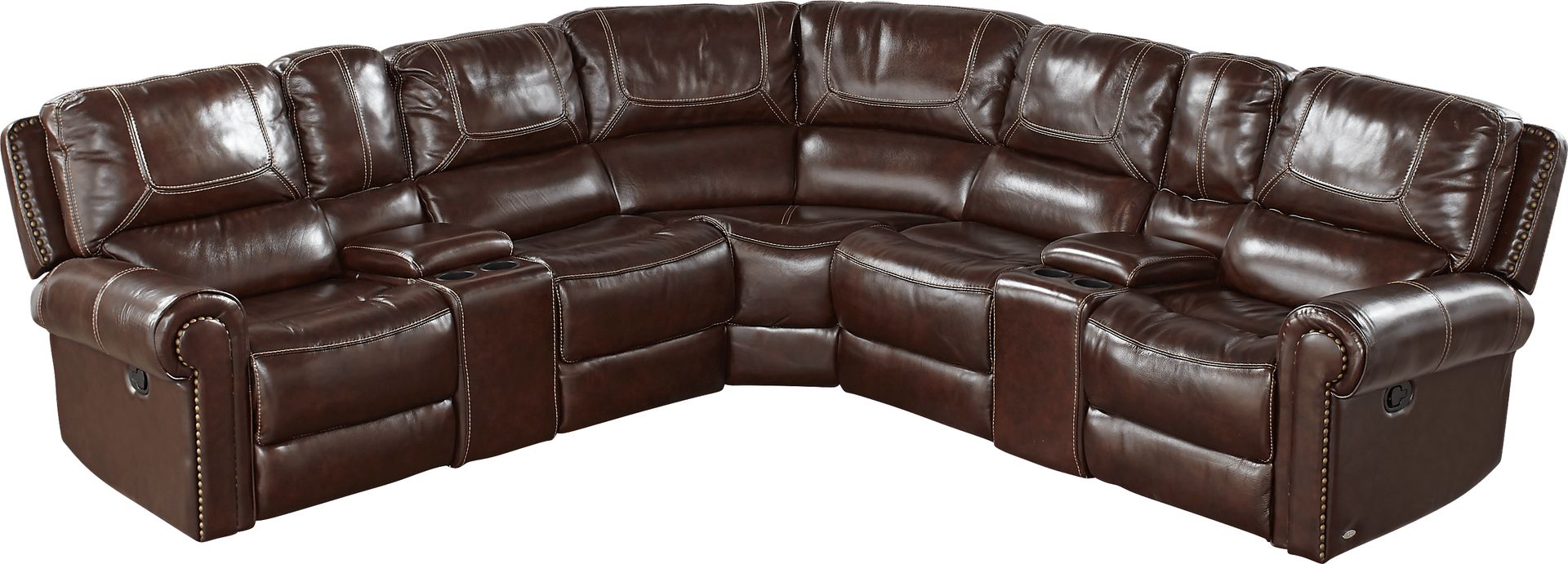 Cindy Crawford Home Campania Brown Leather 7 Pc Reclining Sectional - Image 1