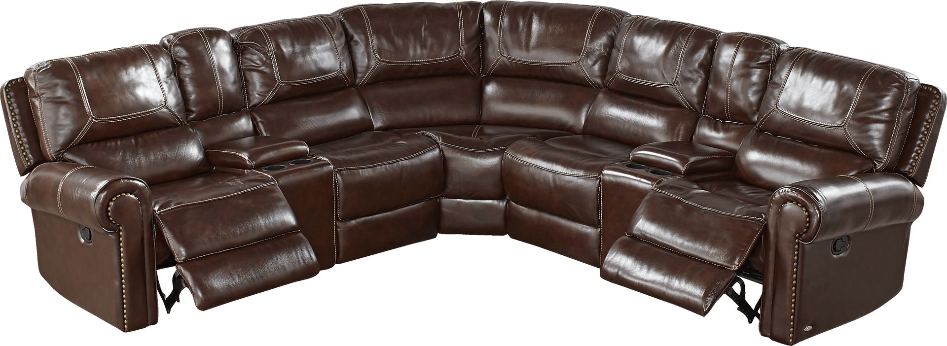 Cindy Crawford Home Campania Brown Leather 7 Pc Reclining Sectional - Image 2