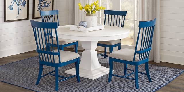 Cindy Crawford Home Cape Cottage White 5 Pc Dining Set with Blue Chairs - Thumbnail - Image 2