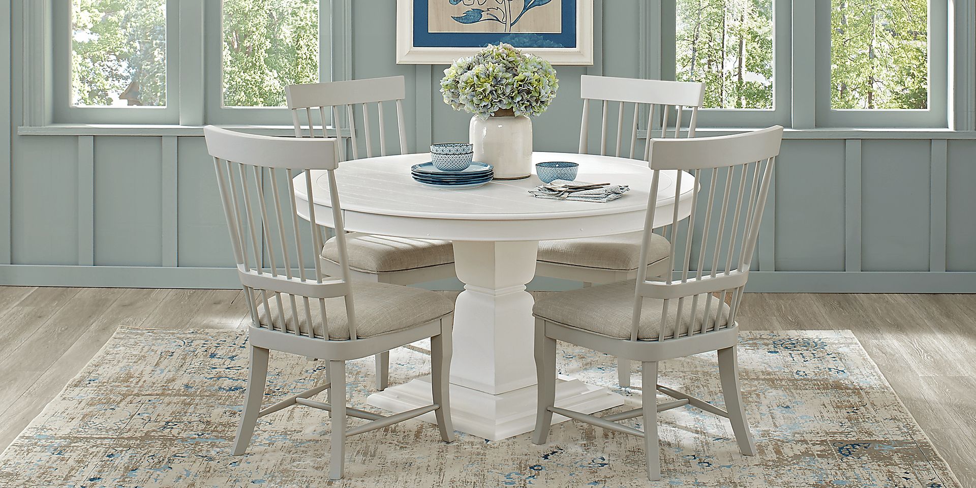 Cindy Crawford Home Cape Cottage White 5 Pc Dining Set with Gray Chairs - Image 1