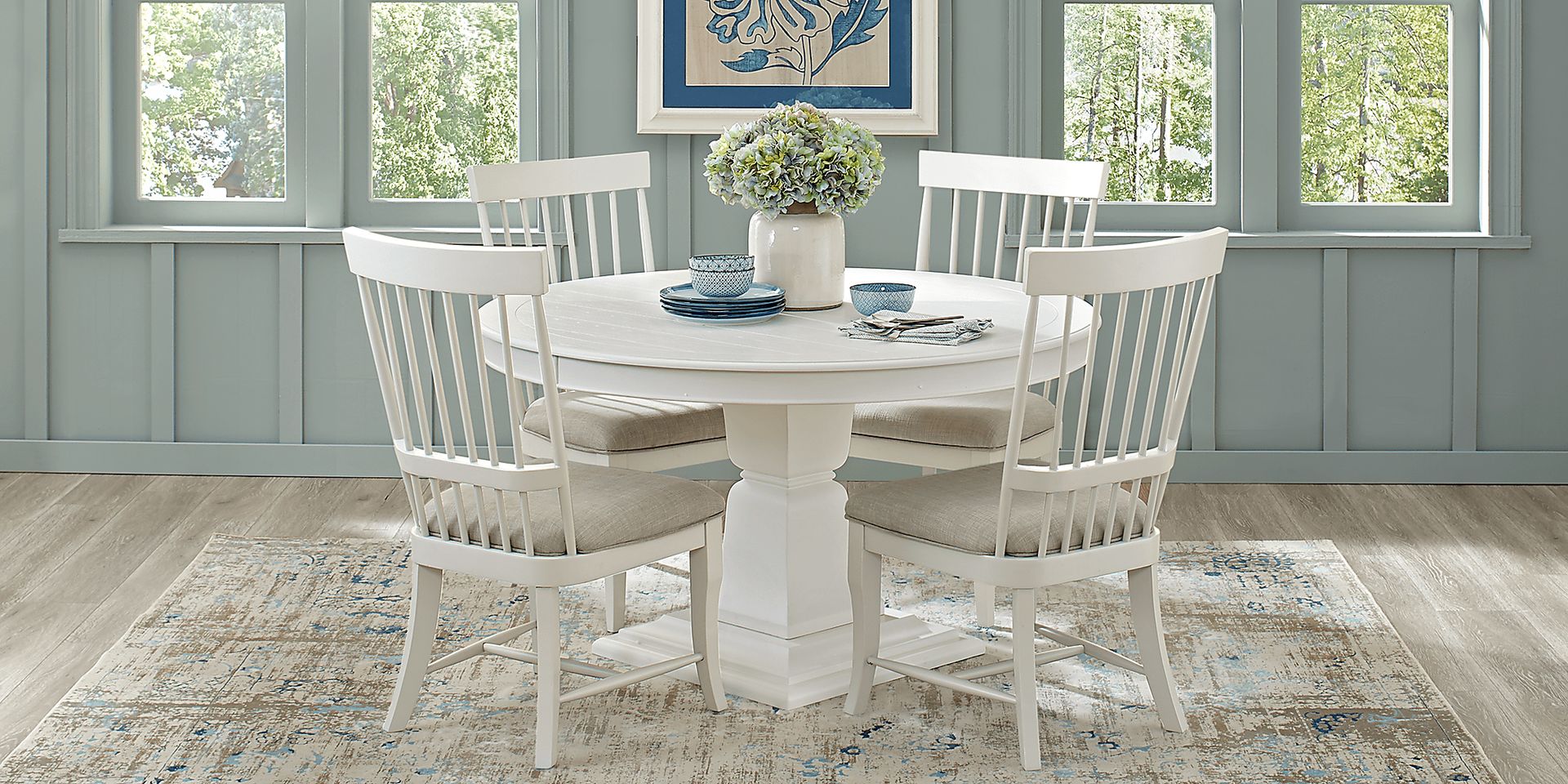 Cindy Crawford Home Cape Cottage White 5 Pc Dining Set with White Chairs - Image 1