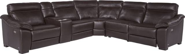 Cindy Crawford Home Castellina 6 Pc Brown Leather Power Plus Reclining Sectional - Thumbnail - Image 1