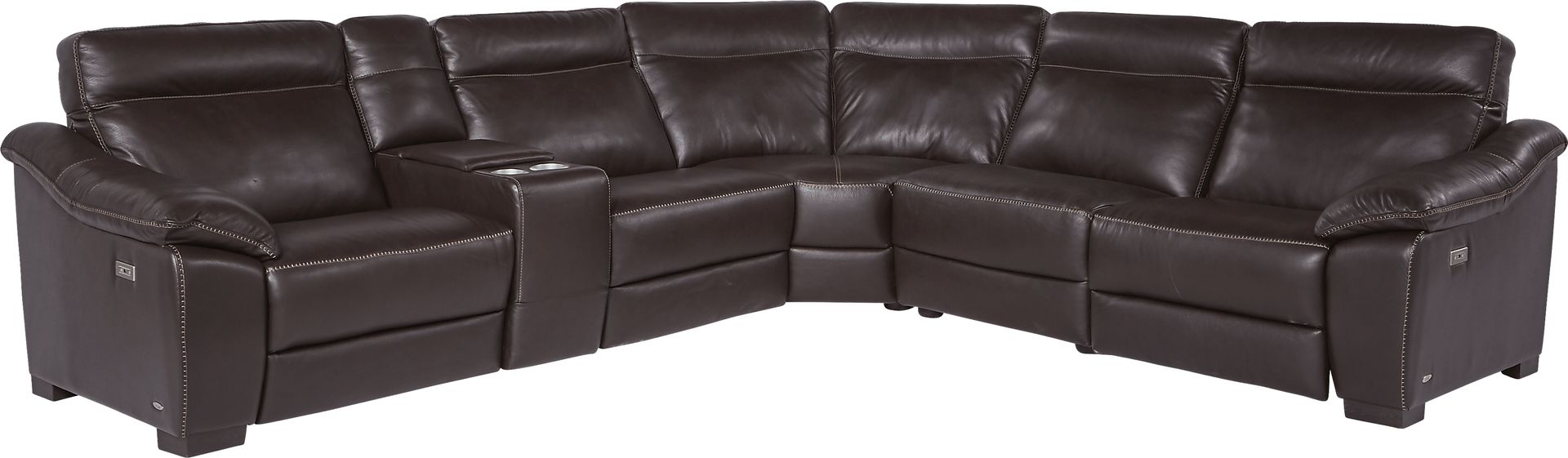 Cindy Crawford Home Castellina 6 Pc Brown Leather Power Plus Reclining Sectional - Image 1