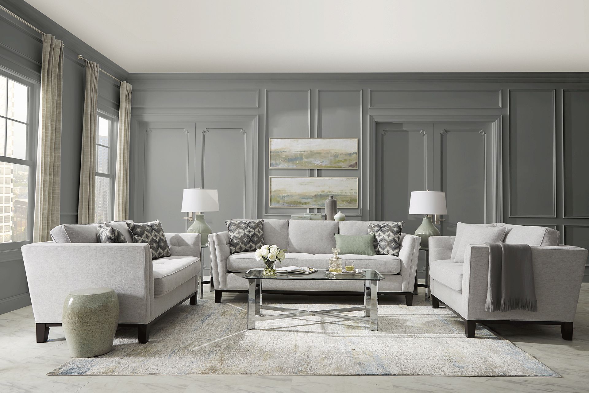 Cindy Crawford Home Central Boulevard Ash Textured 5 Pc Living Room - Image 1
