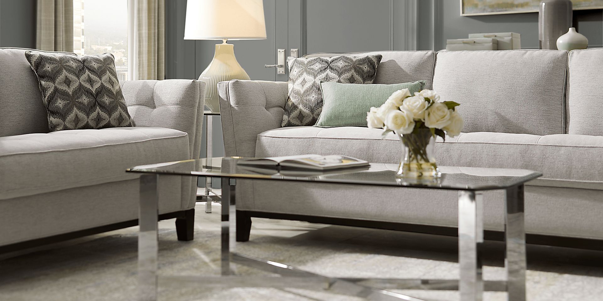 Cindy Crawford Home Central Boulevard Ash Textured Loveseat - Image 3
