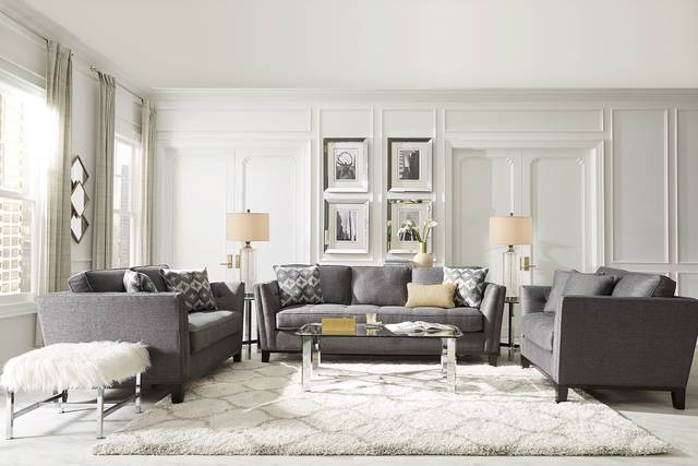 Cindy Crawford Home Central Boulevard Charcoal Textured Sofa - Thumbnail - Image 2