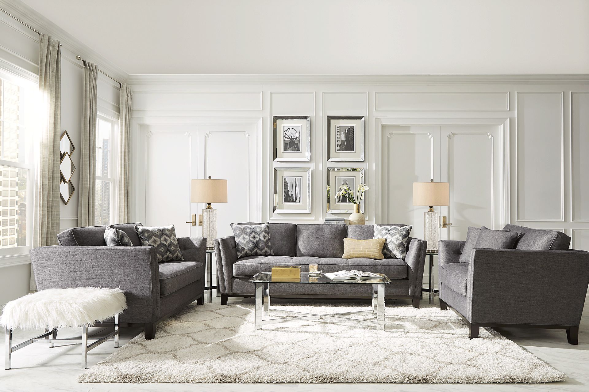 Cindy Crawford Home Central Boulevard Charcoal Textured Sofa - Image 2
