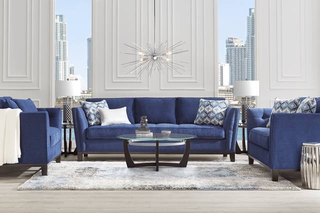 Cindy Crawford Home Central Boulevard Cobalt Textured 8 Pc Living Room - Thumbnail - Image 1