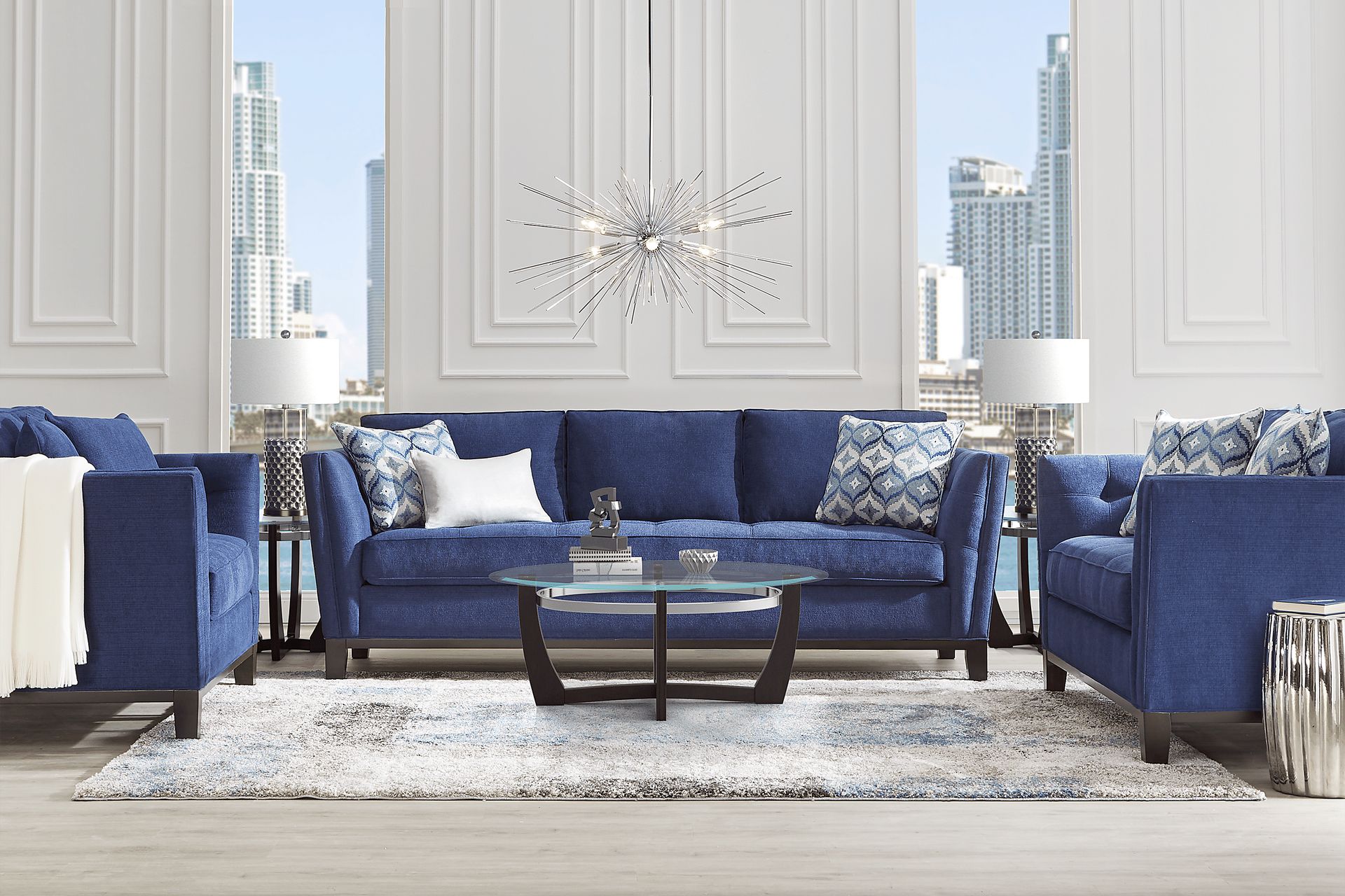 Cindy Crawford Home Central Boulevard Cobalt Textured 8 Pc Living Room - Image 1