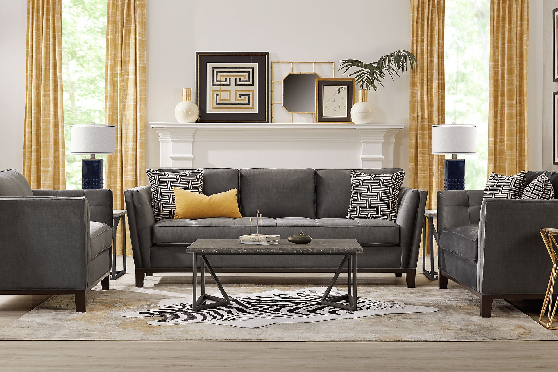 Cindy Crawford Central Boulevard 8 Pc Gray Plush Living Room