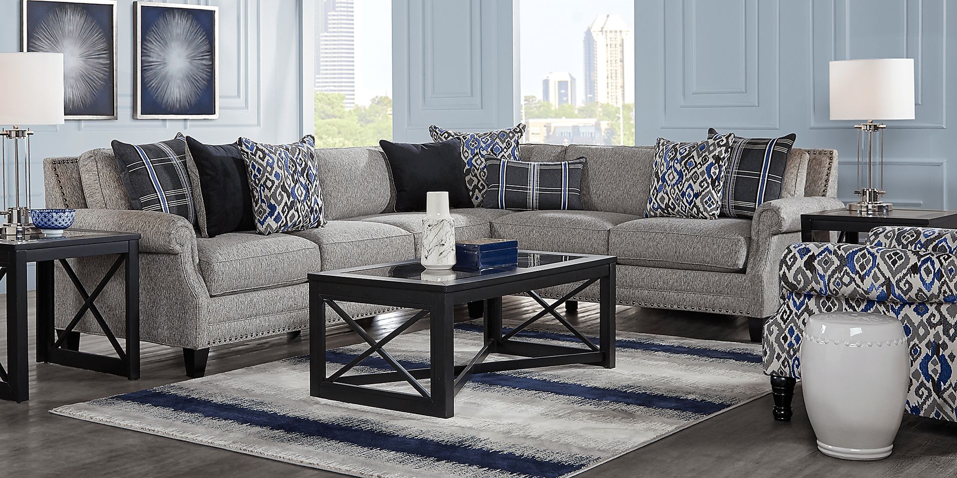Cindy Crawford Home Champlain Heights Pewter 6 Pc Sectional Living Room - Image 1