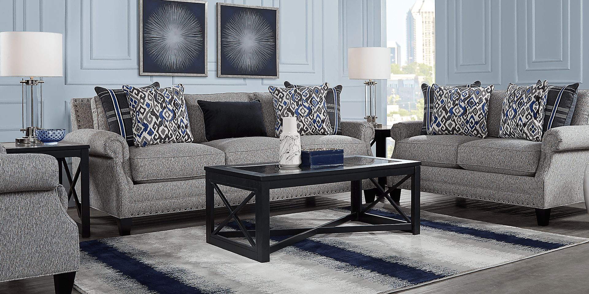Cindy Crawford Home Champlain Heights Pewter 7 Pc Living Room - Image 1