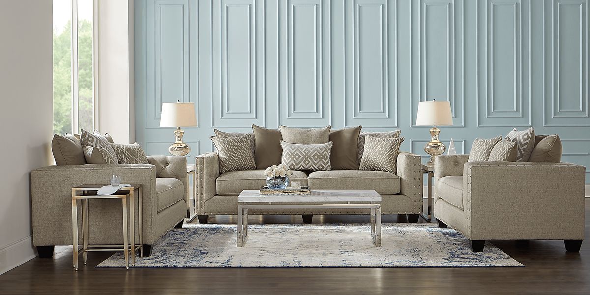 Cindy Crawford Chelsea Hills 2 Pc Beige Polyester Fabric Living Room ...