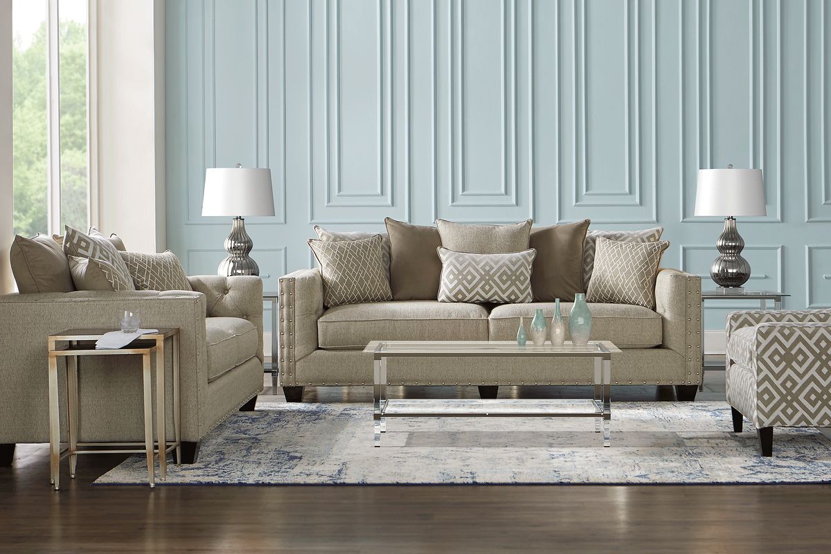 Chelsea Hills 7 Pc Beige Polyester Fabric Living Room Set With Sofa ...