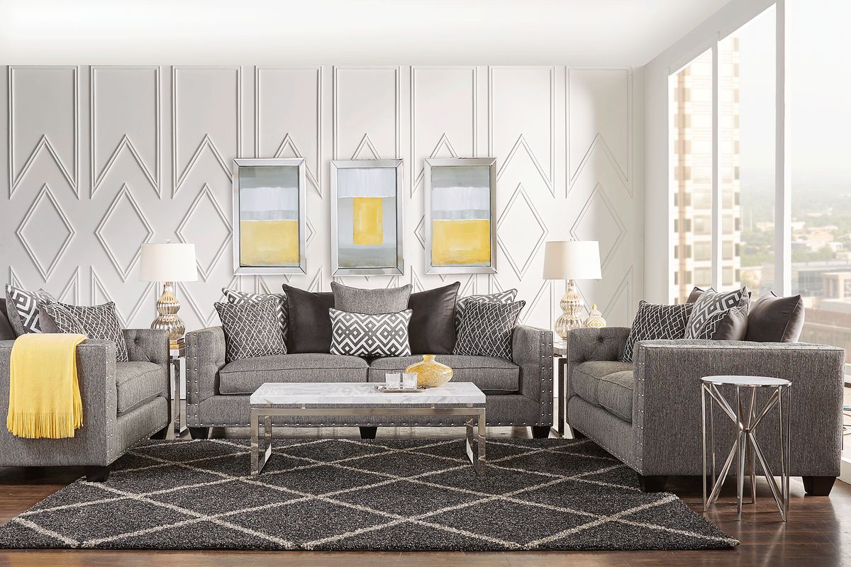 Cindy Crawford Chelsea Hills 2 Pc Gray Polyester Fabric Living Room Set ...