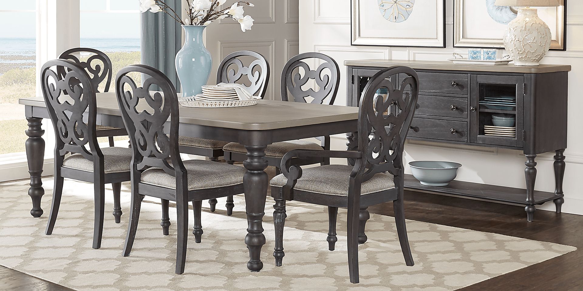 Cindy Crawford Home Coastal Breeze Charcoal 8 Pc Rectangle Dining Room - Image 1