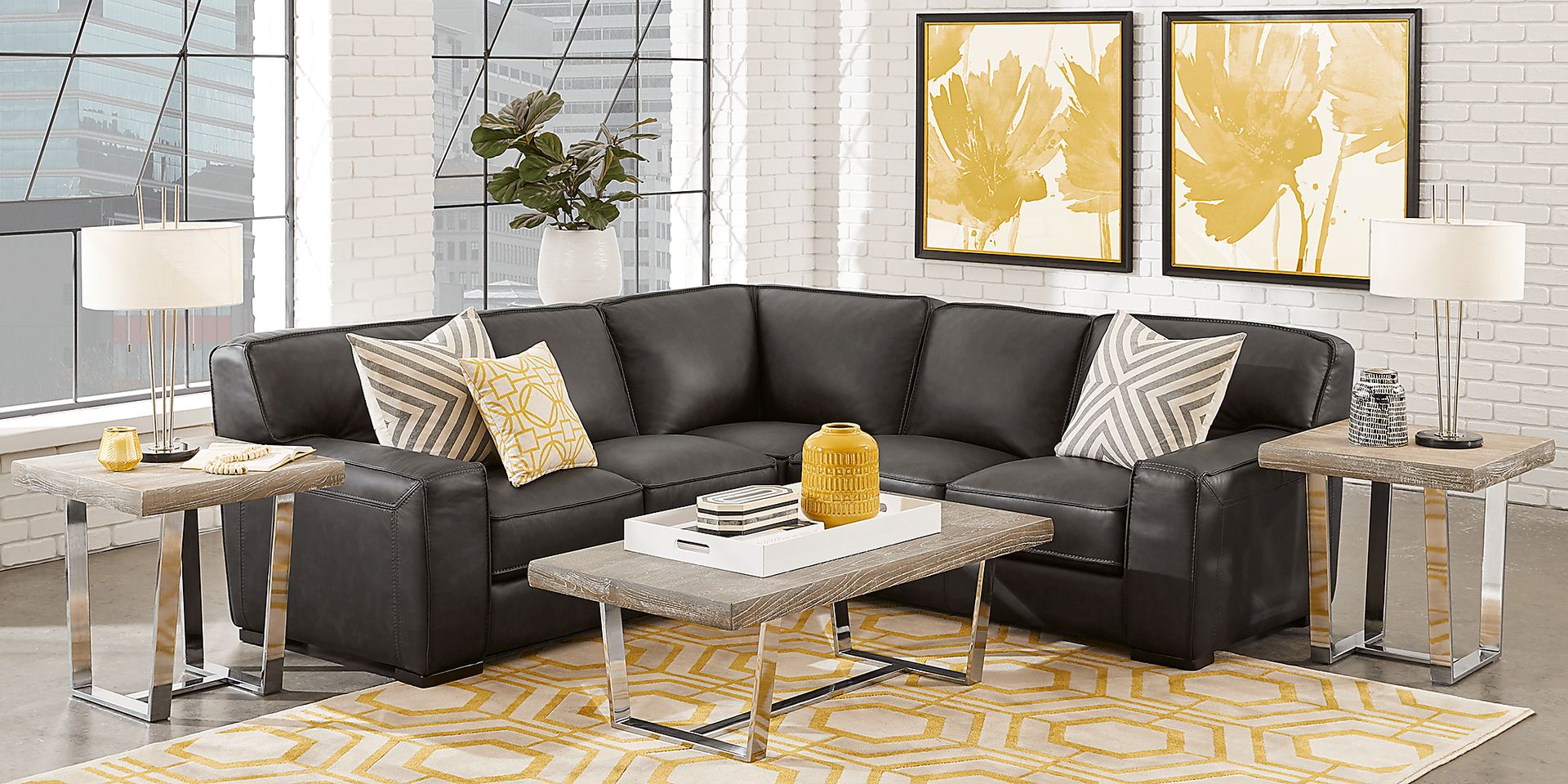 Cindy Crawford Home Deangelo Dark Gray Leather 3 Pc Sectional - Image 2