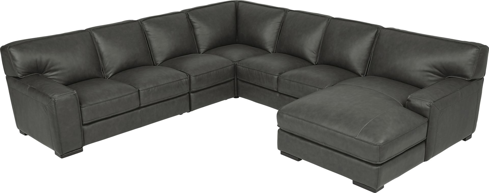 Cindy Crawford Home Deangelo Dark Gray Leather 5 Pc Sectional - Image 3
