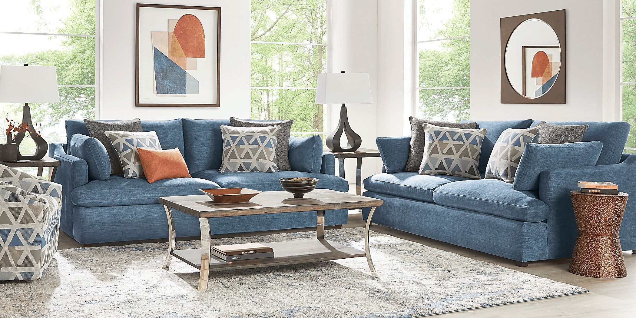 Cindy Crawford Emerson Park 2 Pc Denim Blue Chenille Fabric Living Room ...