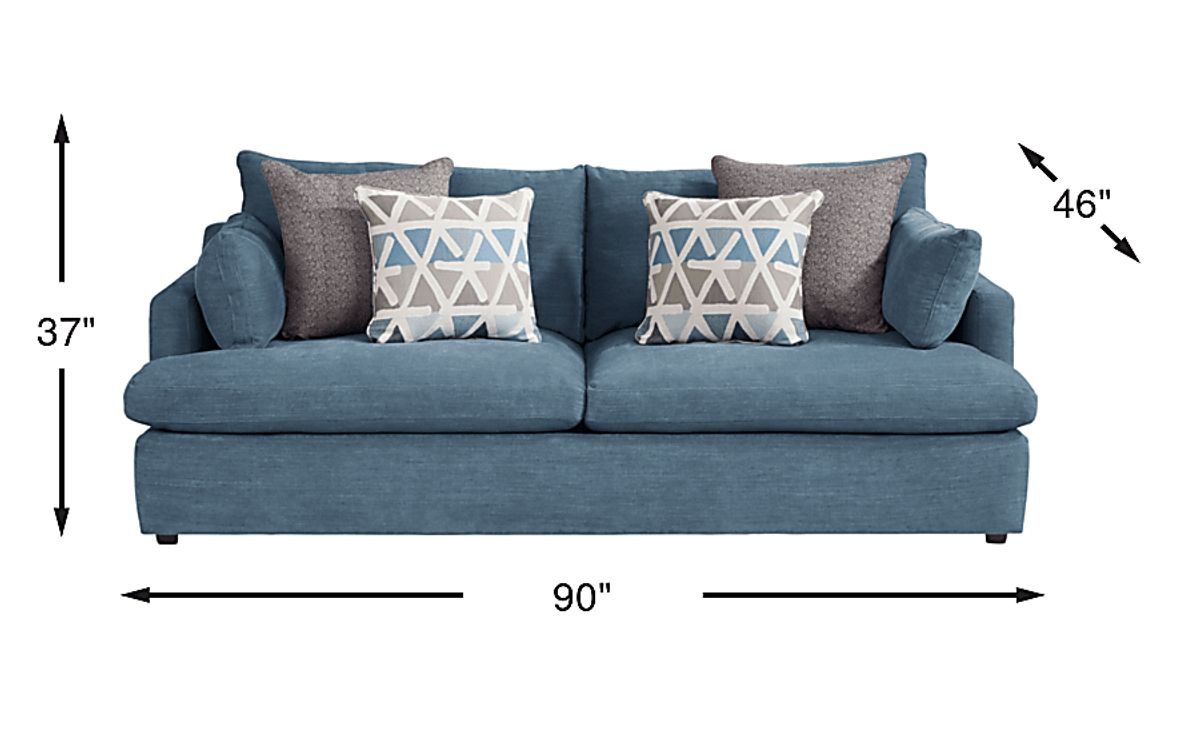 Cindy Crawford Emerson Park Denim Blue Chenille Fabric Sofa