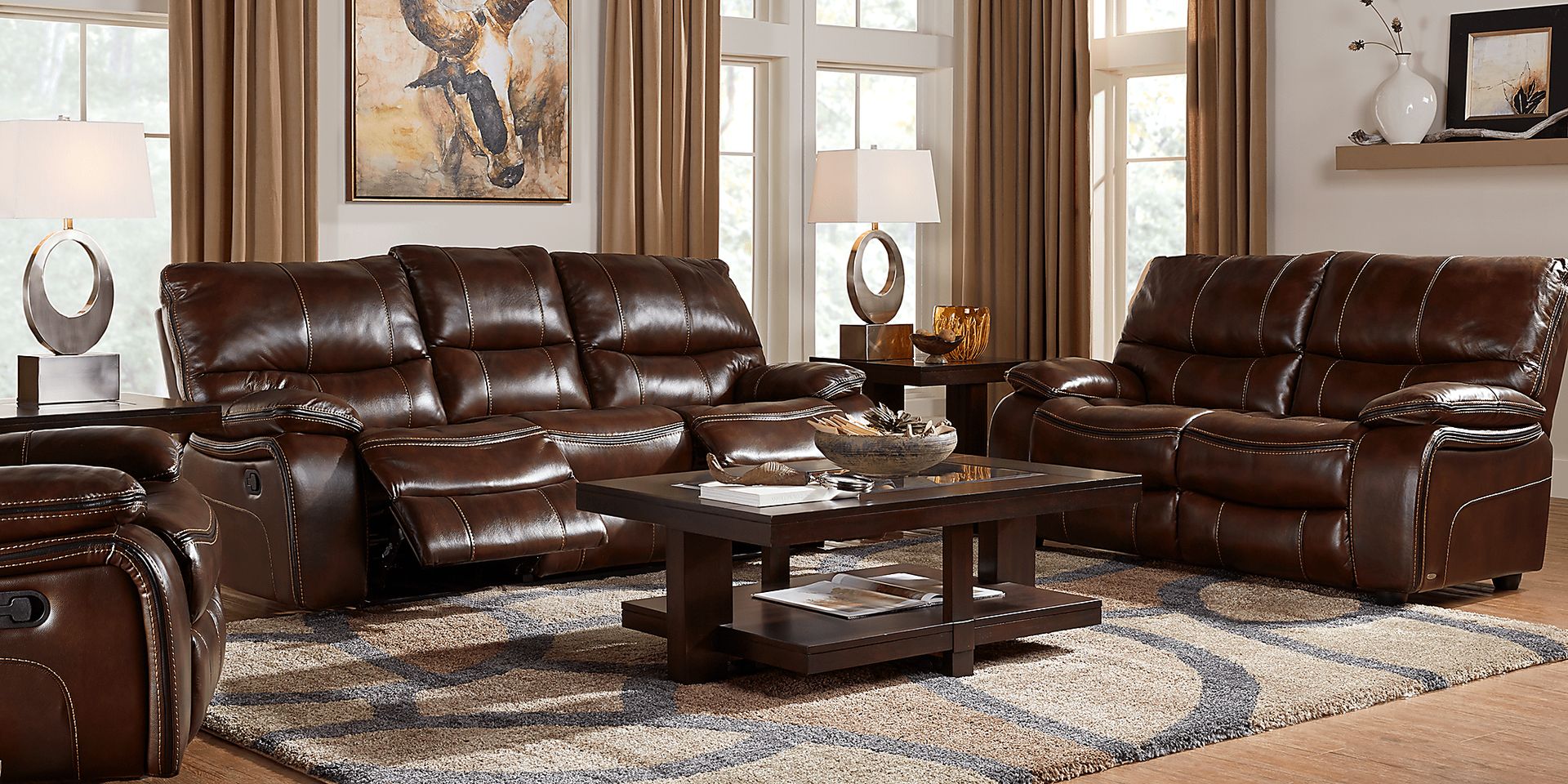 Cindy Crawford Gianna 5 Pc Brown Leather Living Room Set | Rooms to Go
