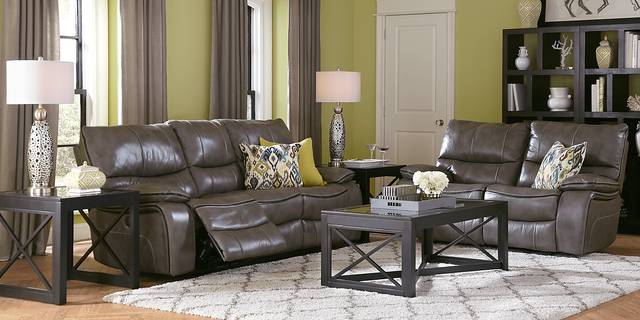 Cindy Crawford Home Gianna Gray Leather 2 Pc Living Room with Reclining Sofa - Thumbnail - Image 1
