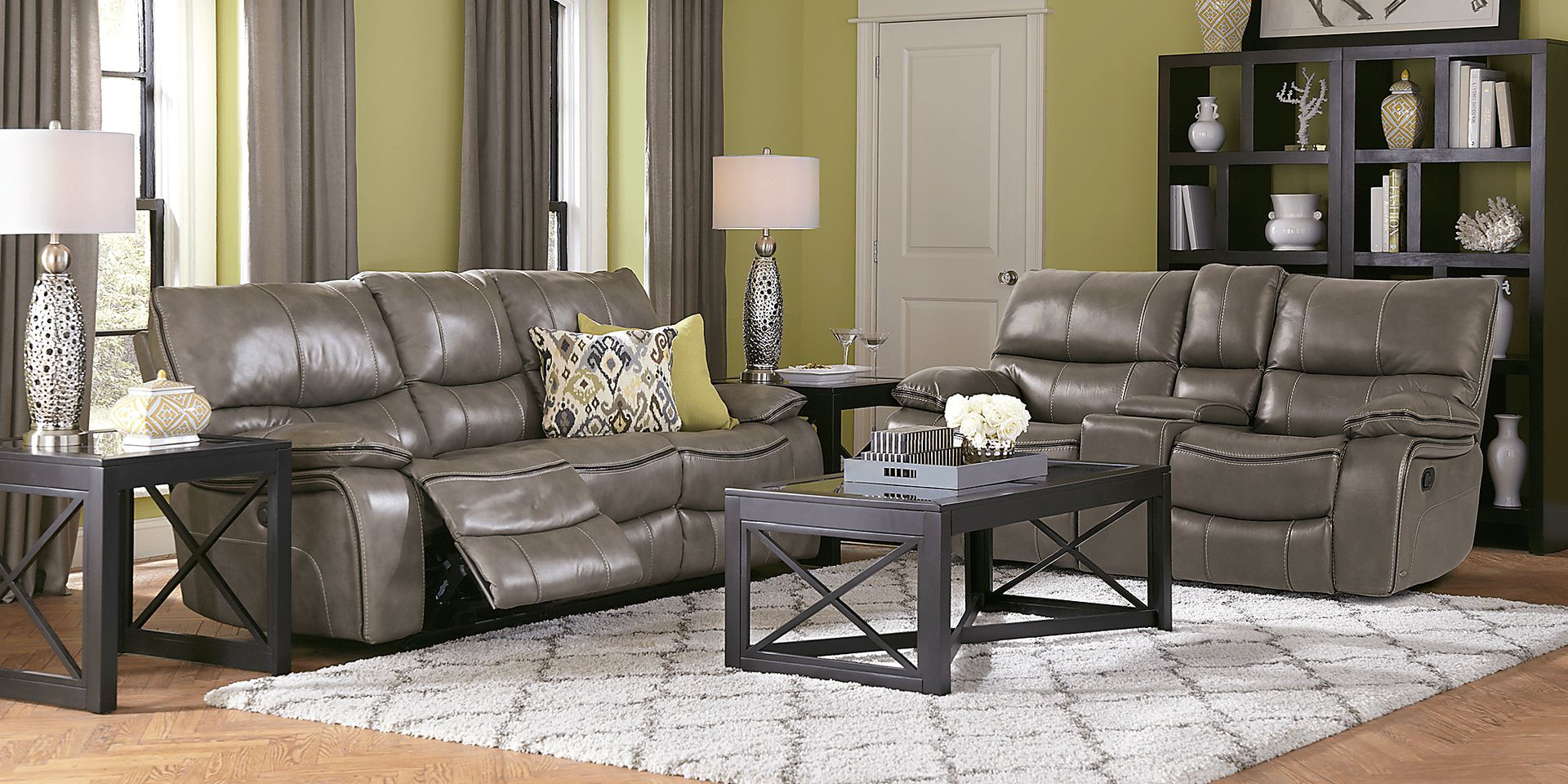 Cindy Crawford Home Gianna Gray Leather 2 Pc Reclining Living Room - Image 1