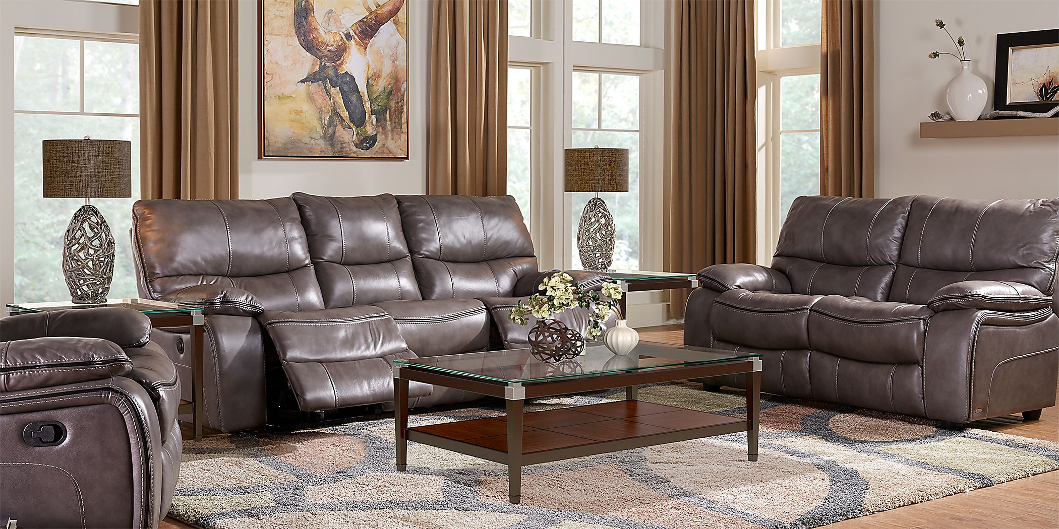 cindy crawford home gianna gray leather reclining sofa