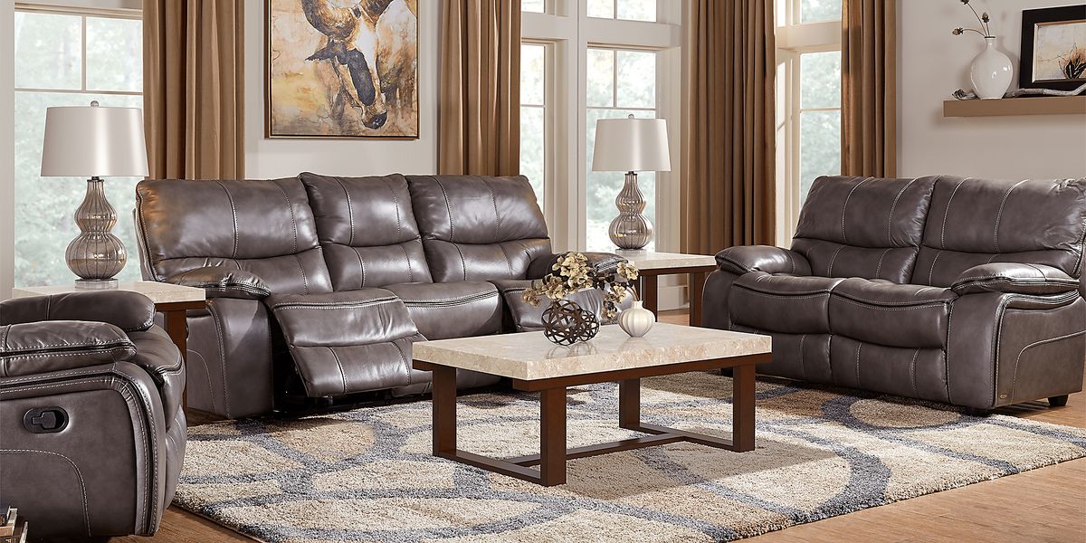 Cindy Crawford Gianna 5 Pc Gray Leather Manual Reclining Classic