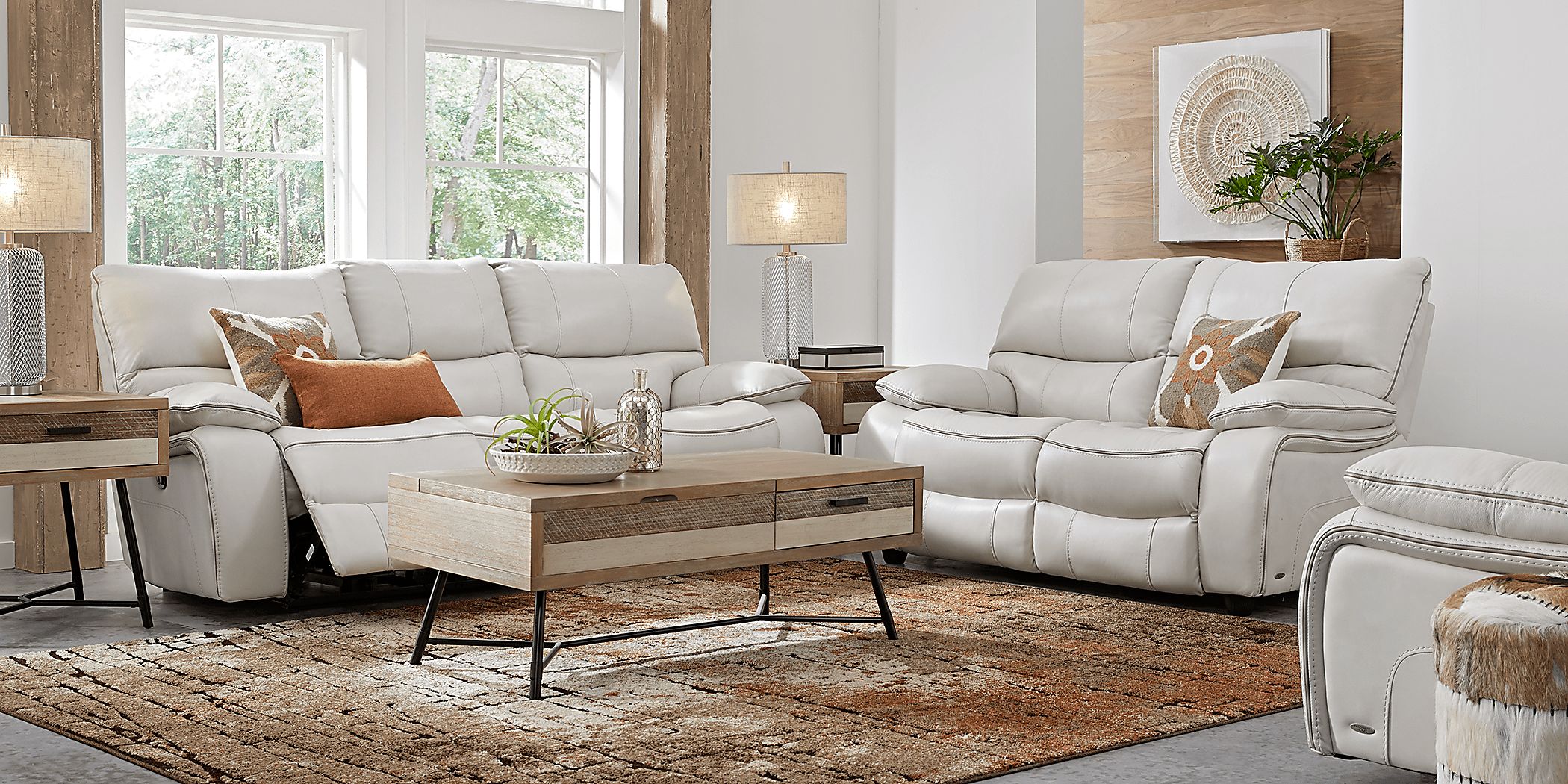 専用　inner city thugs オクラホマ産 Cindy Crawford Gianna 3 Pc White Leather Manual Reclining Living