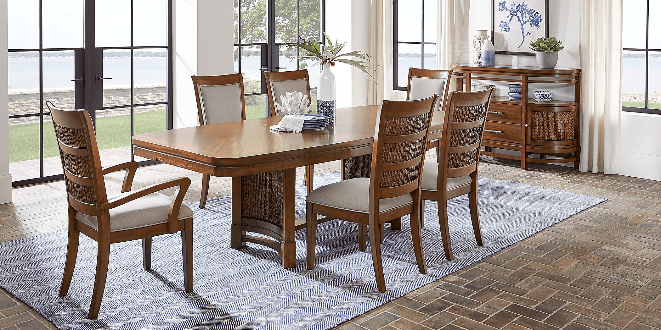 Cindy Crawford Home Golden Isles Brown Rectangle Trestle Dining Table