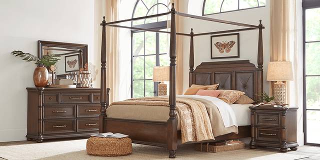 Cindy Crawford Home Grand Cayman Brown 4 Pc King Canopy Bed - Thumbnail - Image 2