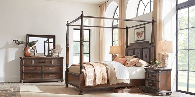 Cindy Crawford Home Grand Cayman Brown 6 Pc Queen Canopy Bedroom - Thumbnail - Image 2