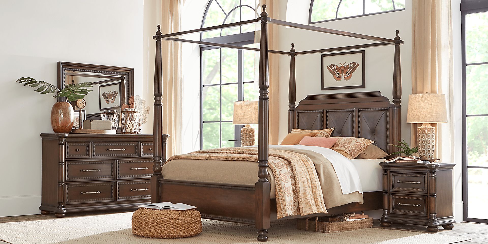 Cindy Crawford Home Grand Cayman Brown 6 Pc Queen Canopy Bedroom - Image 1