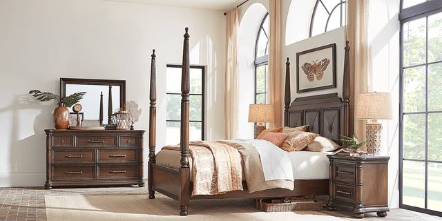 Cindy Crawford Home Grand Cayman Brown 7 Pc Queen Poster Bedroom - Thumbnail - Image 2