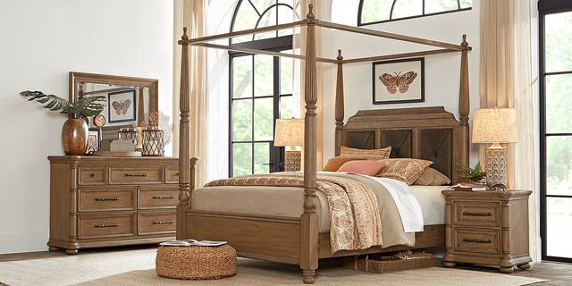 Cindy Crawford Home Grand Cayman Sandstone 9 Pc Queen Canopy Bedroom - Thumbnail - Image 1