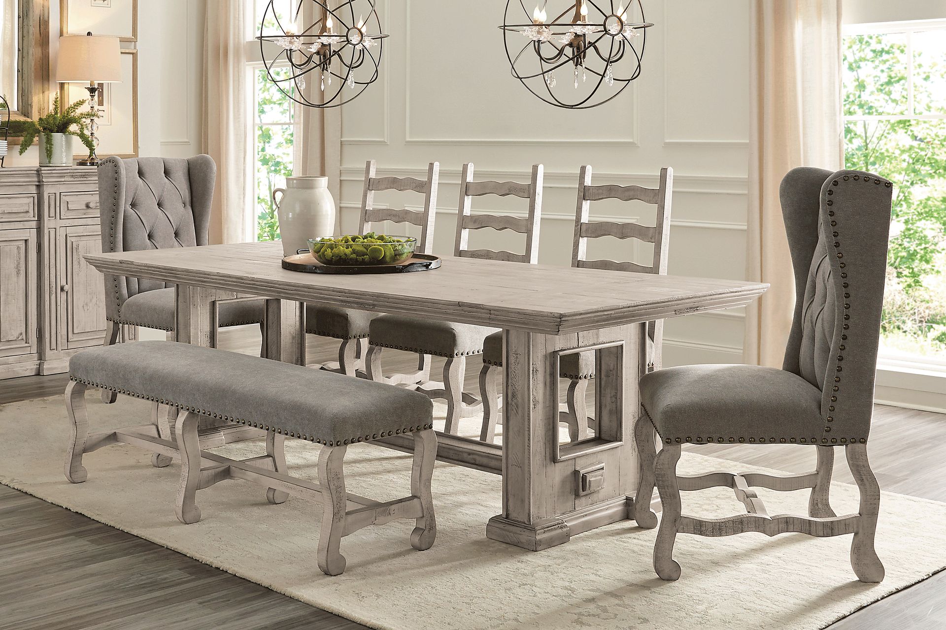 Cindy Crawford Home Gray 7 Pc 85 in. Dining Room - Image 1