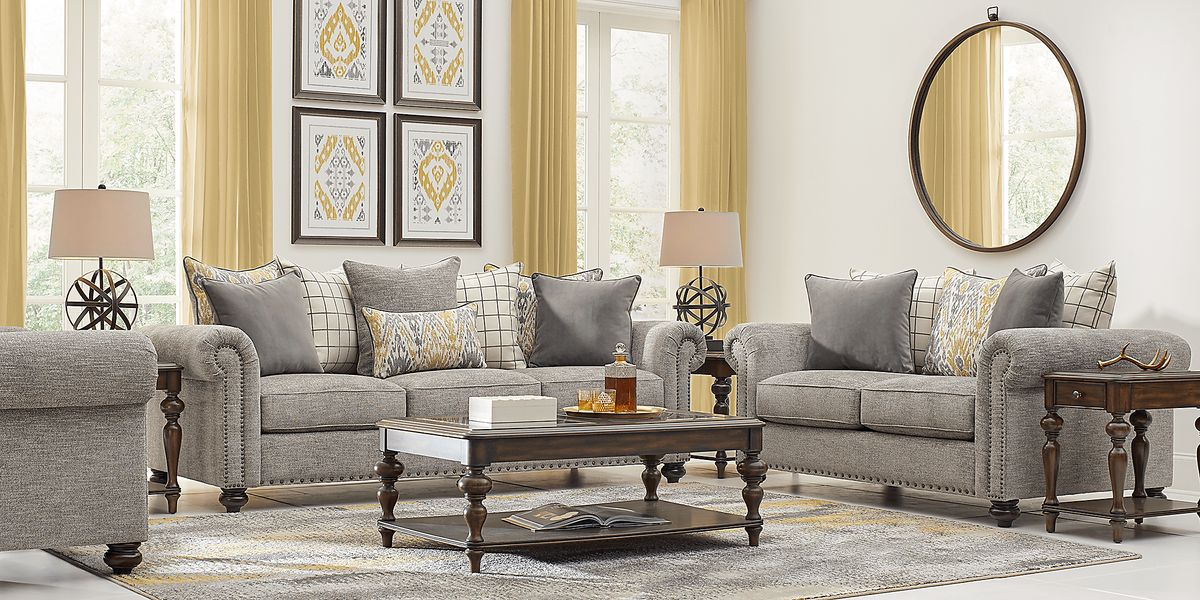 Cindy Crawford Greenwich Pointe Gray Chenille Fabric Sofa | Rooms to Go