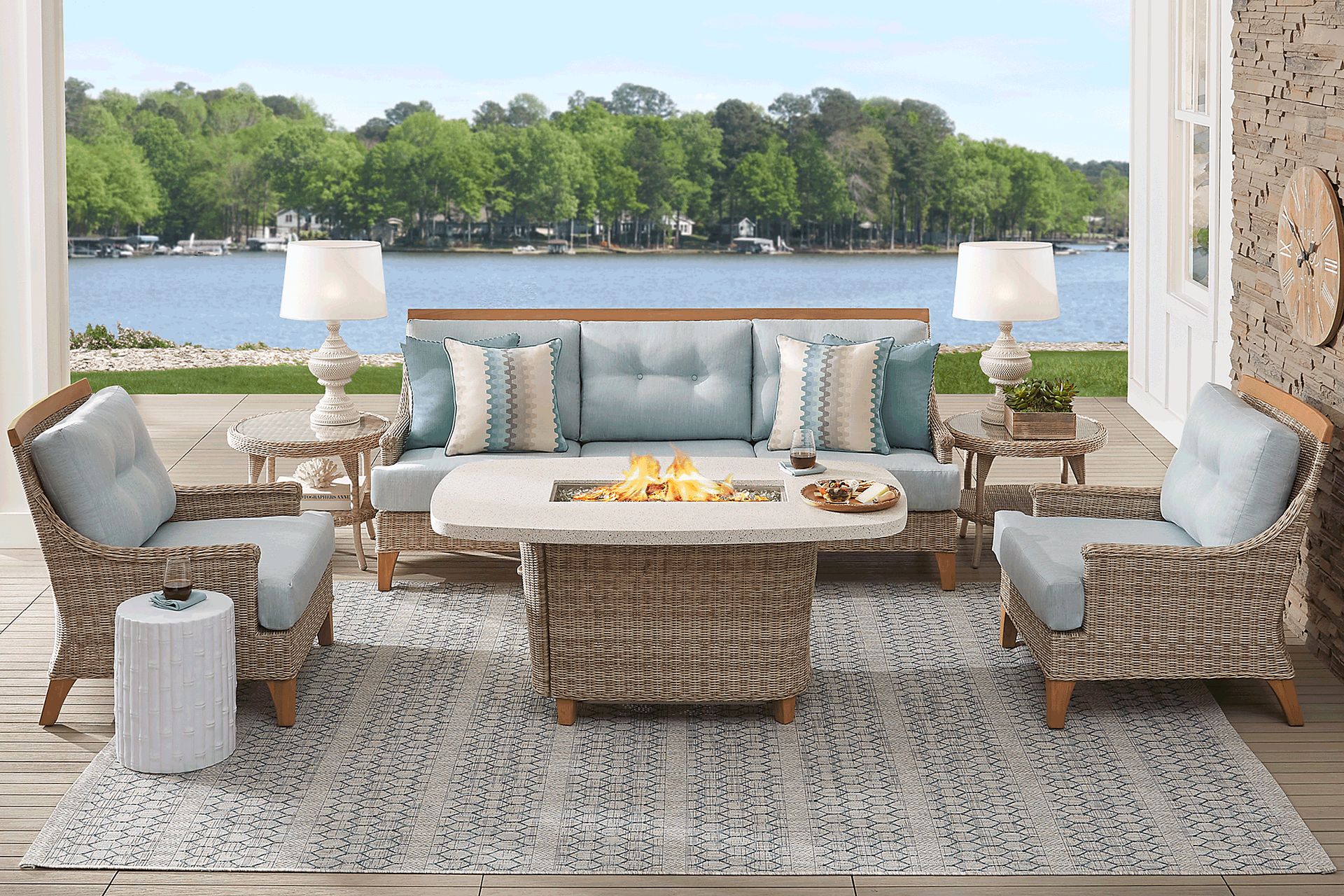 Cindy Crawford Home Hamptons Cove Gray 4 Pc Fire Pit Set with Mist Cushions - Image 1