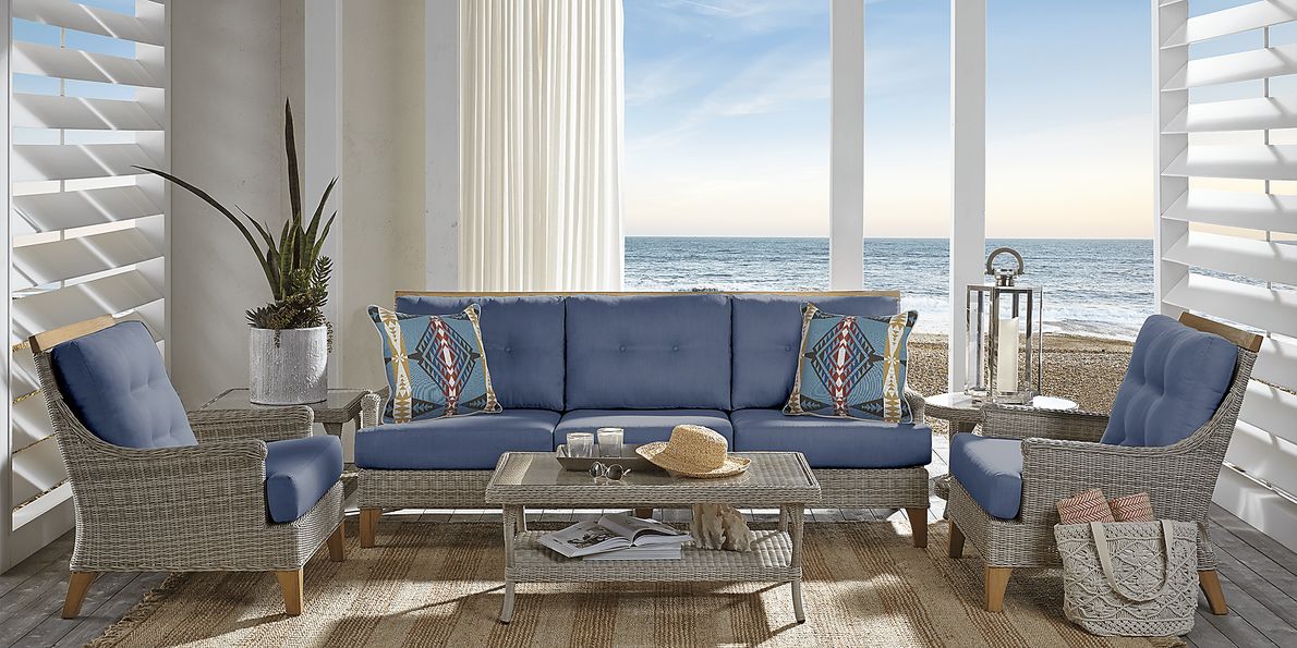 Cindy Crawford Home Hamptons Cove Gray Outdoor Chair with Denim