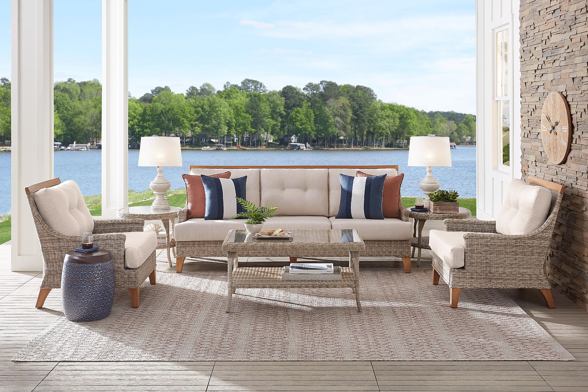 Cindy Crawford Home Hamptons Cove Gray  4 Pc Outdoor Seating Set with Flax Cushions - Image 1