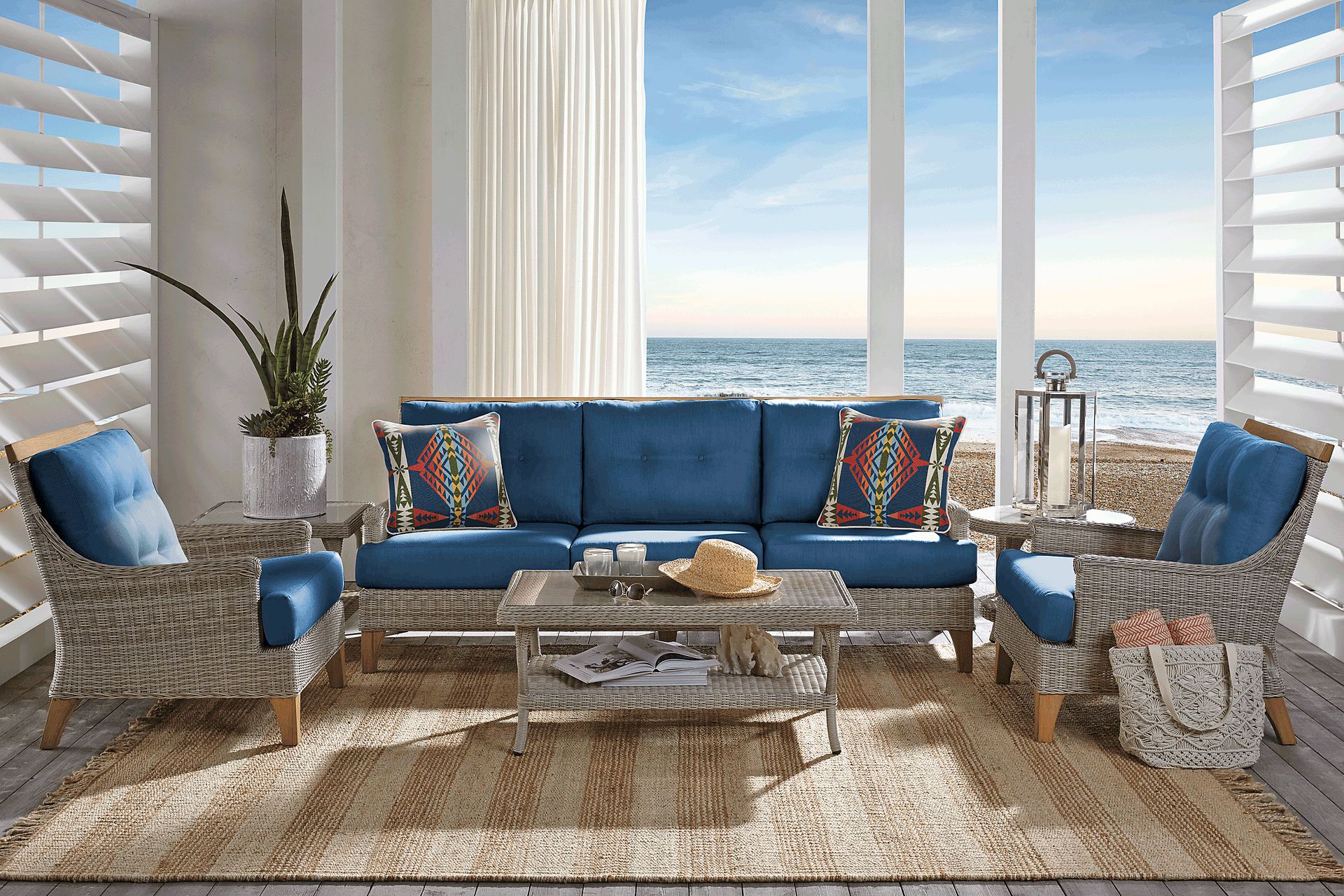 Cindy Crawford Home Hamptons Cove Gray 4 Pc Outdoor Seating Set With Ink Cushions - Image 1