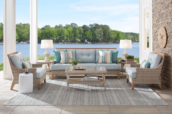 Hamptons Cove Gray 4 Pc Outdoor Seating Set with Seafoam Cushions
