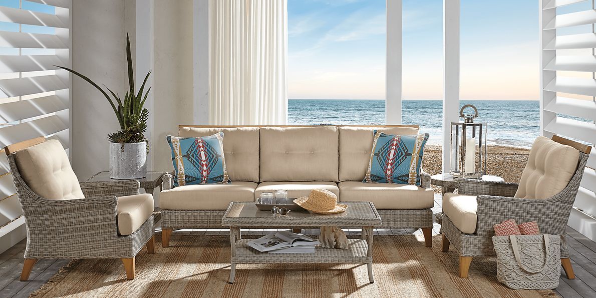 Cindy Crawford Home Hamptons Cove Gray Outdoor Sofa with Pebble Cushions